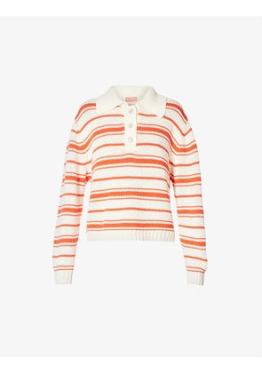 Striped embellished-button knitted jumper