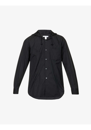 Mesh-panel regular-fit cotton hooded shirt