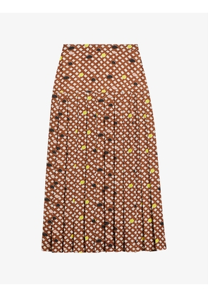 Yaniss graphic-print dropped-waist pleated woven midi skirt
