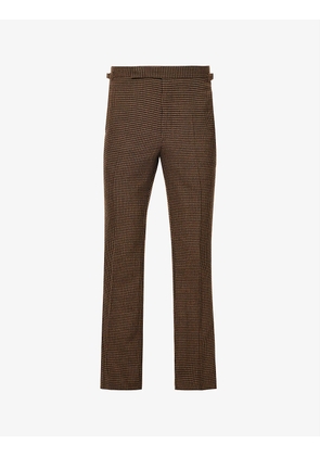 Houndstooth check straight-leg wool-blend trousers