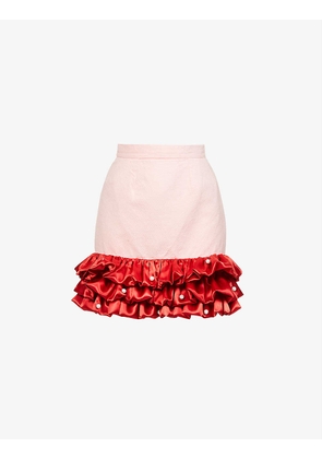 Ruffle-embellished upcycled mini skirt