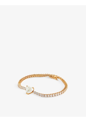 Heart rhinestone-embellished gold-tone metal tennis bracelet