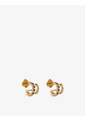 Pavé-set plated-metal and cubic zirconia double huggie earrings