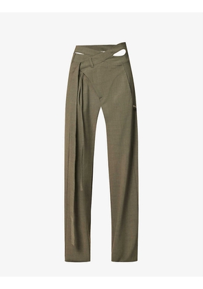 Strap-embellished relaxed-fit straight high-rise stretch-woven trousers