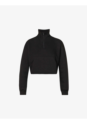 Quarter-zip cropped cotton-blend sweatshirt