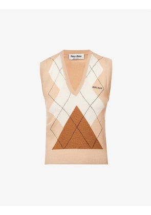 Argyle-print knitted cashmere vest