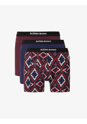 Logo-waistband mid-rise pack of three stretch-organic cotton boxers