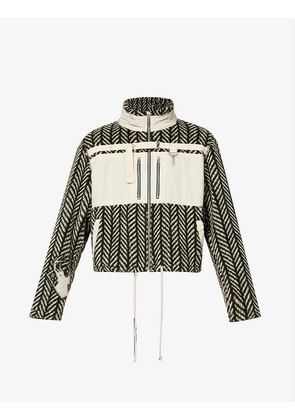 Herringbone-stripe boxy-fit fleece jacket