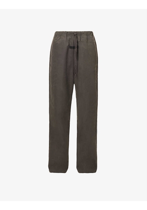 ESSENTIALS brand-patch straight high-rise cotton-blend trousers
