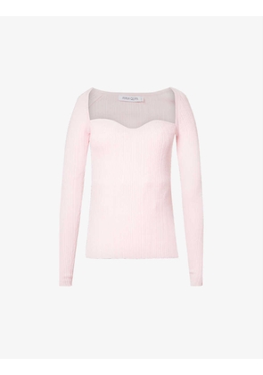 Chanel sweetheart-neck cotton-blend knitted top