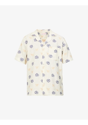 Marne floral-embroidered short-sleeved cotton-blend shirt