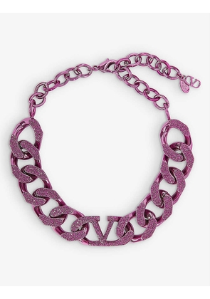 VLOGO crystal-embellished brass necklace