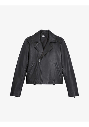 Notched-collar leather biker jacket