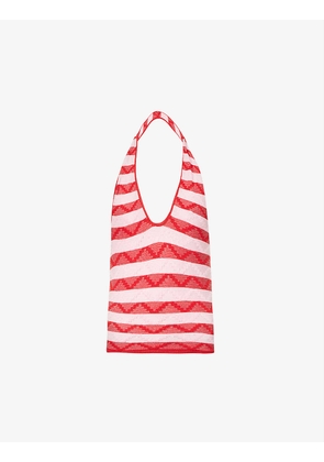 May striped stretch-woven halterneck top