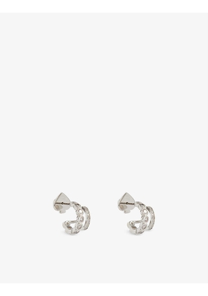 Pavé-set plated-metal and cubic zirconia double huggie earrings