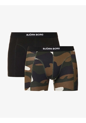 Logo-waistband camouflage-print pack of two stretch-organic cotton boxers
