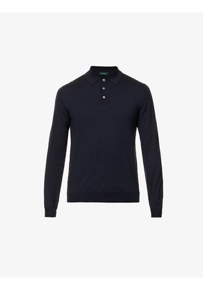 Half button-up virgin wool-blend polo shirt