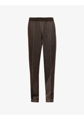 Elasticated-waistband pleated regular-fit tapered-leg wool-knit trousers