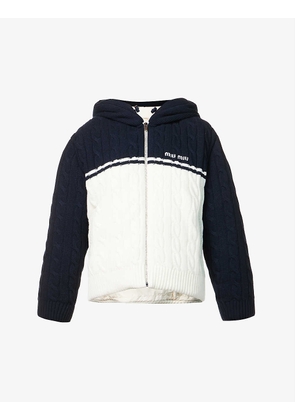 Logo-embroidered boxy-fit wool and cashmere-blend hooded jacket
