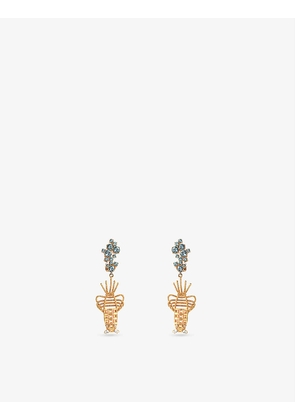 Sonia Petroff Lobster aquamarine, diamond and 24ct yellow gold-plated brass earrings