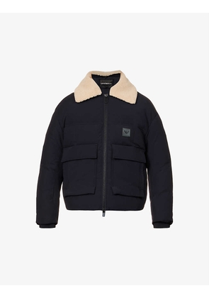 Shearling stretch-woven bomber jacket
