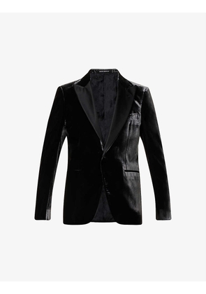 Satin-lapels slim-fit single-breasted woven suit jacket