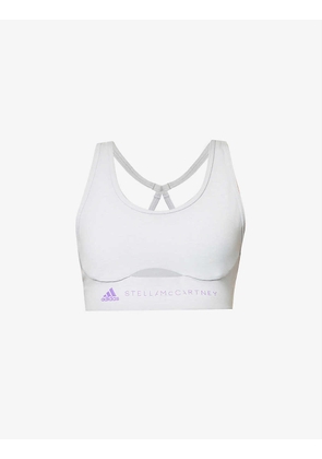 Branded scoop-neck recycled polyester-blend sports bra