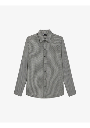 Houndstooth check-print stretch-woven shirt