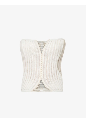 Expand sleeveless cut-out knit rayon top