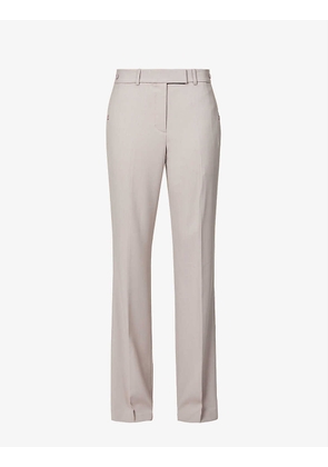 Pleated structured-waist straight-leg mid-rise wool-blend trousers
