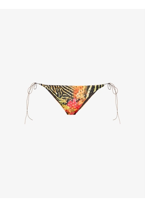 Abstract-print side-tie mid-rise bikini bottoms
