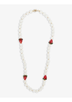 Strawberry 14ct yellow gold-plated sterling-silver, faux pearl, and glass beaded necklace
