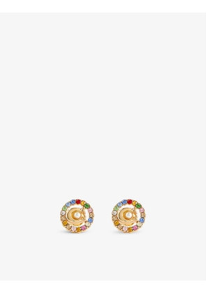 Gold-tone brass, glass and faux-pearl stud earrings