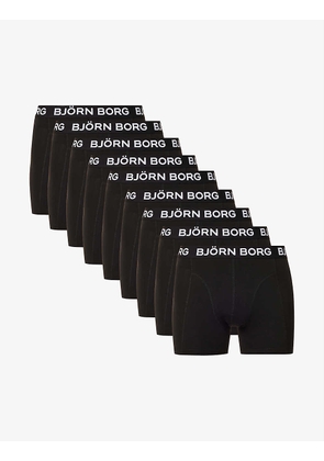 Logo-waistband mid-rise pack of nine stretch-cotton boxers