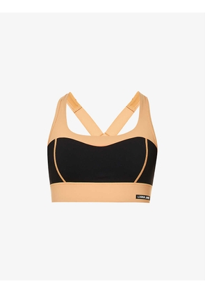 Contrast panel-detail stretch-woven sports bra