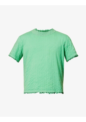 Reversible frill lining crochet trim cotton T-shirt