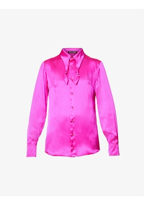 Knotted-collar regular-fit silk-satin shirt