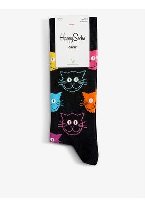 Cat graphic-print cotton-blend socks