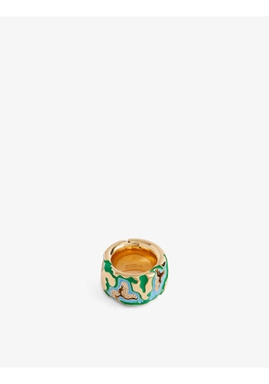 Enamel-set 18ct gold-plated sterling silver and cubic zirconia ring