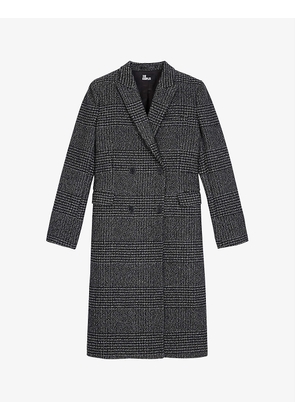 Check-motif double-breasted woven coat