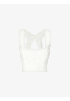 Radiance square-neck corseted linen-blend top