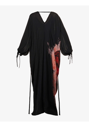 V-neck semi-sheer silk maxi dress