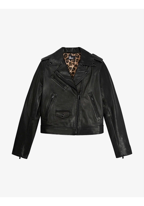 Asymmetric leather biker jacket