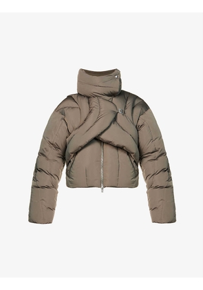 Connective front-overlay shell-down jacket