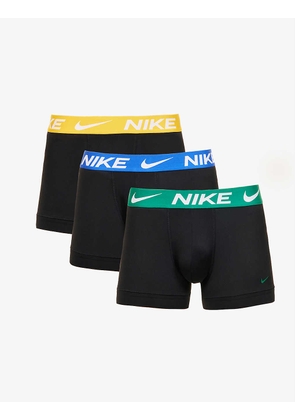 Pack of three branded-waistband recycled polyester-blend trunks