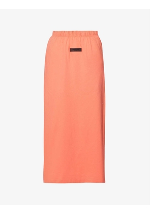 ESSENTIALS brand-tab cotton midi skirt