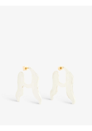 Gesso abstract plaster and brass earrings