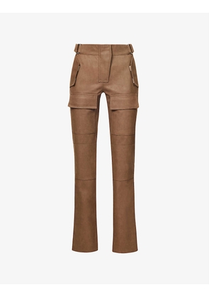 Moto straight-leg mid-rise faux-leather trousers