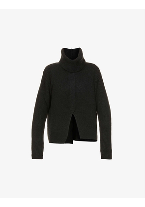 Asymmetric-hem turtleneck wool-blend jumper