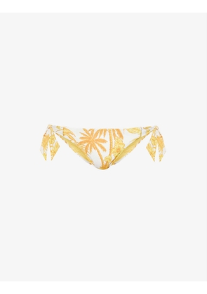 Castaway tropical-print mid-rise recycled-nylon-blend bikini bottoms